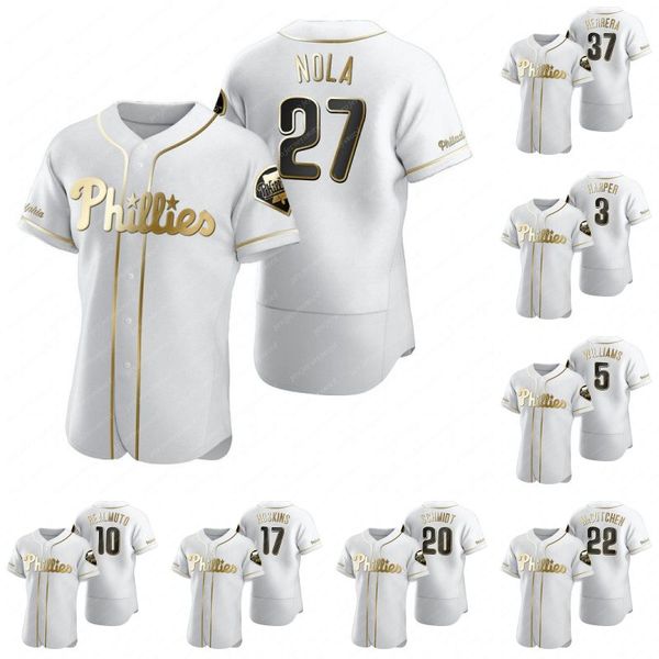 

aaron nola white golden edition jersey bryce harper rhys hoskins mike schmidt david robertson odubel herrera hector neris j.t. realmuto, Blue;black