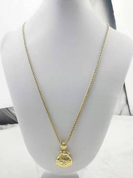 

chinese money bag luxury woman fashion stainless steel necklace, Silver