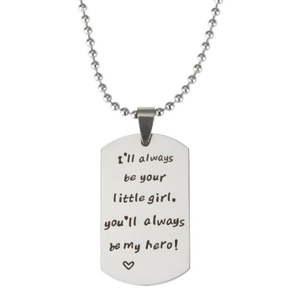 

personalized necklace pendant you will always be my hero father's birthday stainless steel jewelry with gift (rectangular), Silver