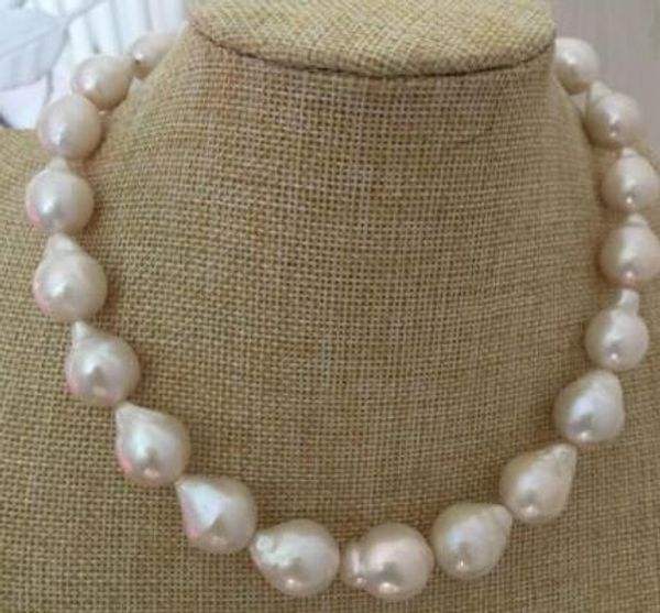 

>>>> 14-15mm south sea baroque white pearl necklace, Silver