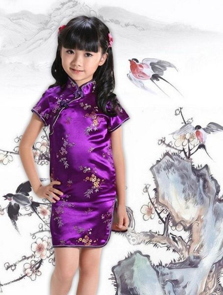

shanghai story russia chinese kid child girl flower cheongsam dress girls qipao faux silk clothes ing, Red