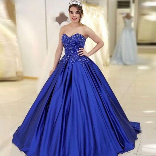 

delicate royal blue sweet 16 quinceanera dresses sweetheart neck satin ball gown prom dresses with beading, Blue;red