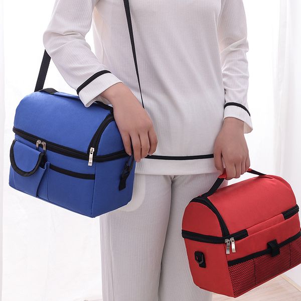 

insulated lunch box leak-proof cooler bag in dual compartment lunch tote for men women 14 cans wine bag cooler box, Blue;pink