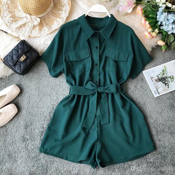 

summer romper 2019 new women short sleeve single breasted playsuits bodysuits woman slim belt bandage jumpsuits body femme, Black;white