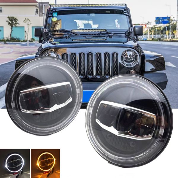 

new car led 7 inch round headlight drl turn signal halo headlights for jeep wrangler jk tj cj hummer lada niva 4x4 headlamps