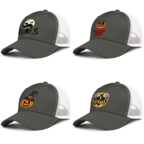 

halloween spirit army_green mens and women trucker cap ball styles fitted baseball mesh hats pumpkin witch poster castle horror night or, Blue;gray