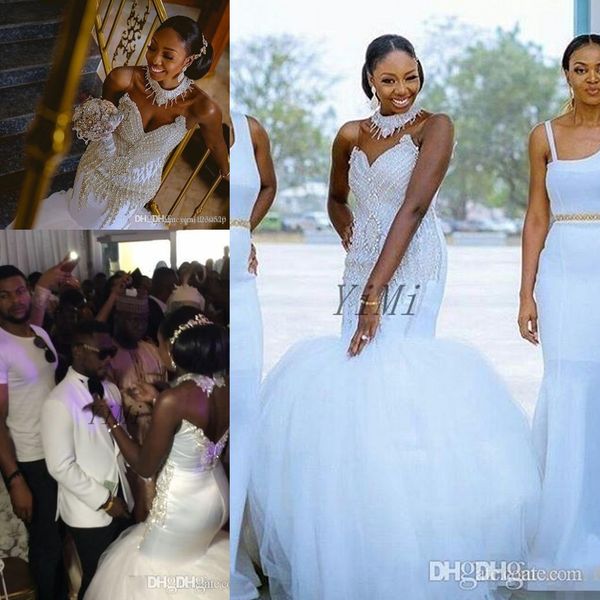 

crystal mermaid wedding dresses 2019 see through court train appliques major beading african chapel garden bridal gowns vestido de novia, White