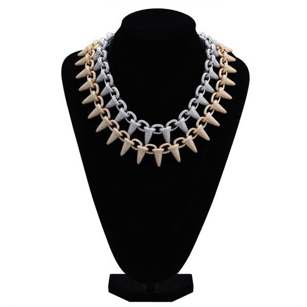 

chokers necklaces jewelry for men heavy metal punk 18k gold plated big rivet necklaces luxury bling full zircon paved hip hop necklace ln069, Golden;silver