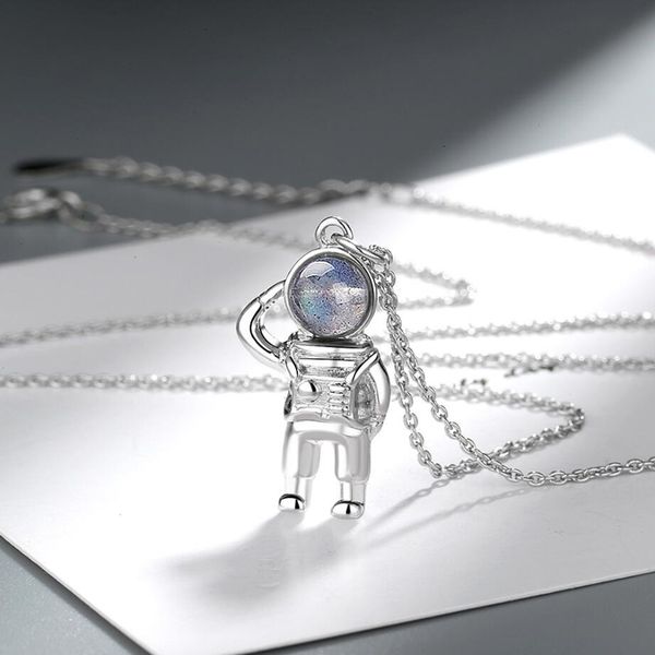 Kofsac novo 925 colar de prata esterlina para homens mulheres moda jóias cristal de cristal terra astronauta pingente colar unisex