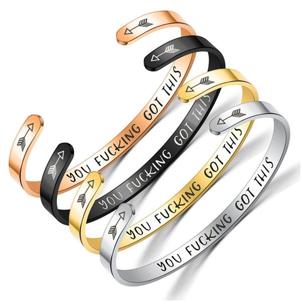 

fashion lettering stainless steel cuff bracelets bangles letter friendship bracelet for women girls friend gifts, Black