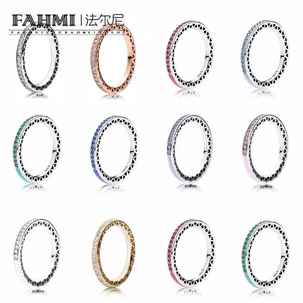 

fahmi genuine 925 sterling silver radiant hearts multicolor enamel wedding ring for women fine s925 rings jewelry gift jz006, Slivery;golden