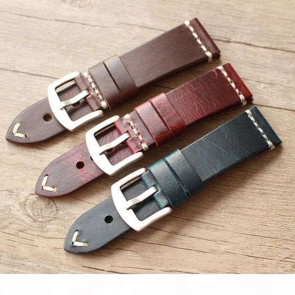 

hand made oil wax vintage genuine cow leather strap band for watch bracelet strap replace repair fix accessory watchmaker, Black;brown