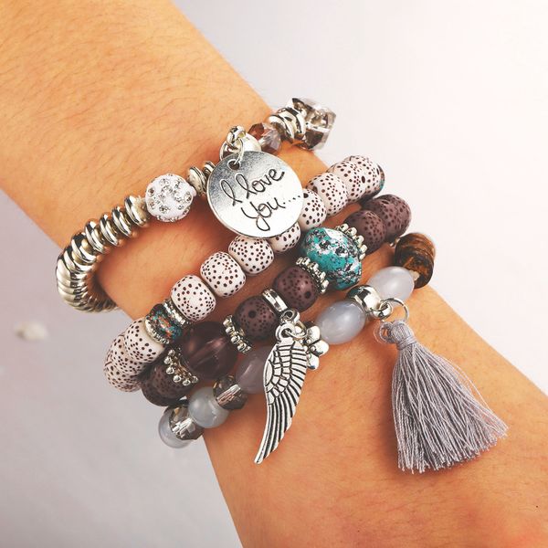 

vintage bracelet female jewelry crystal bead bracelets for women tassel natural stone charms wristband gift pulseira feminina, Golden;silver