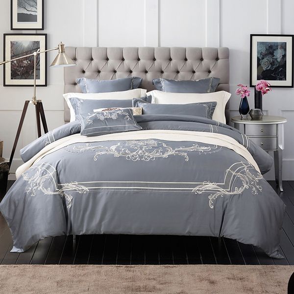 Gray Egyptian Cotton Luxury Bedding Set Queen King Size Bed Set
