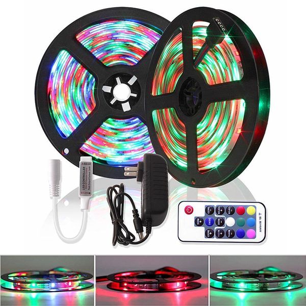 

5m 10m 15m bluetooth music rgb led strip 2835 diode tape dc 12v waterproof ribbon tira led light +remote controller adapter eu