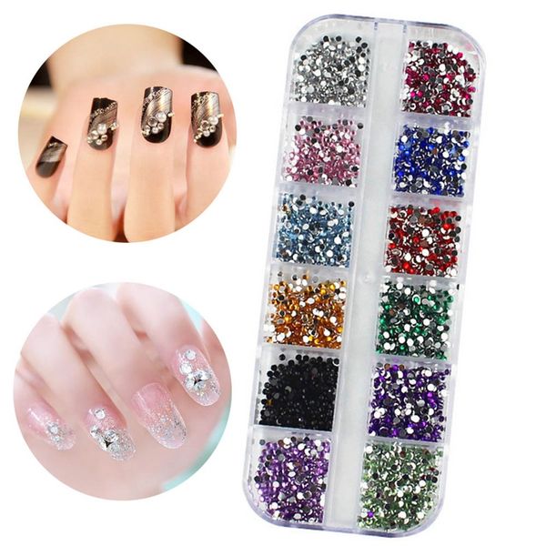 

1box round colorful 1.5 2.0 3.0mm rhinestones nail decoration diamond shapes glitters uv gel manicure nails accessories, Silver;gold