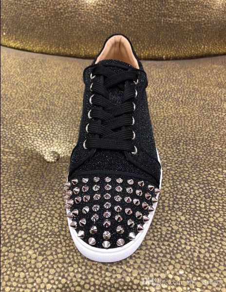 

men's casual sneaker shoes red bottom black glitter spiked toe viera spikes black velvet leather trainers,luxury party wedding dress sh