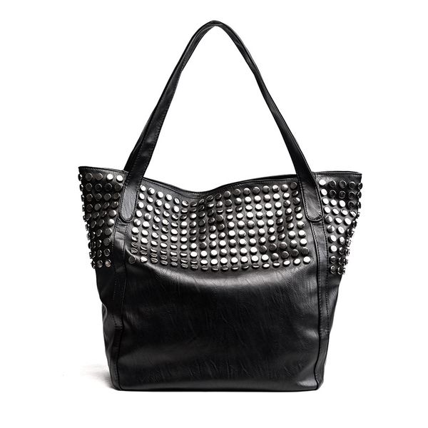 

big bag for women summer shopper bag tote rivet large capacity soft leather casual black handbag ladies sling