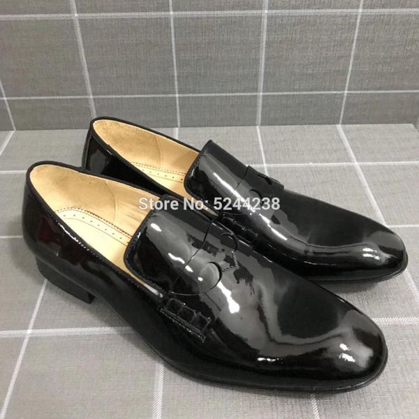 

low cut heel handmade full black patent leather outsole no rivets men loafers red bottom runner dress shoes casual loafers