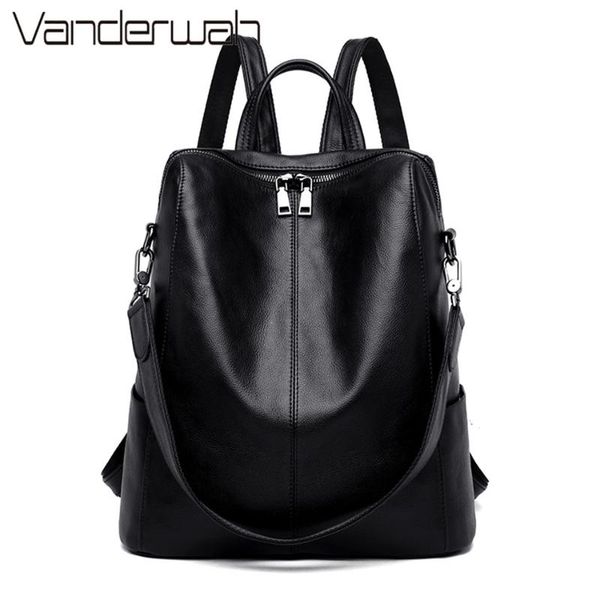 

2020 new multifunction women backpack female pu leather casual black shoulder bag school bags for girls back pack mochila mujer