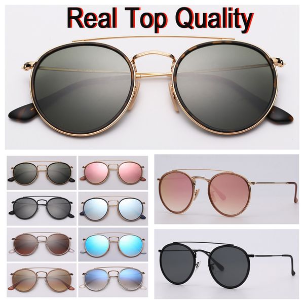 

fashion sunglasses round double bridge model real women men sun glasses with black or brown leather case, and retail package, White;black