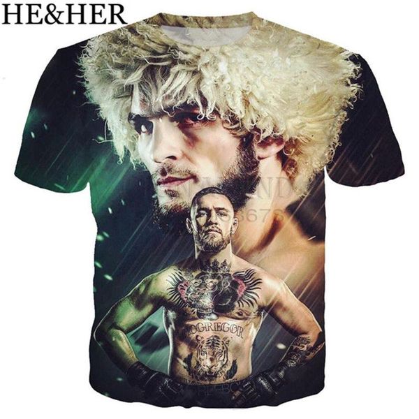 

нового прибытие тенниски мужчины женщина звезды бокс нурмагомеды 3d печатных футболки случайного harajuku стиля тенниска уличная вершина, White;black