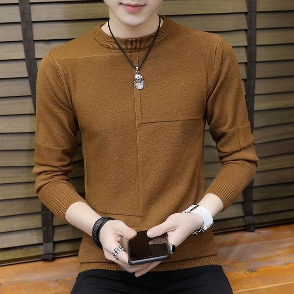 

autumn men sweater o-neck pullover sweater male coat solid color man sweaters elastic clothes long sleeve homme new brand c242, White;black