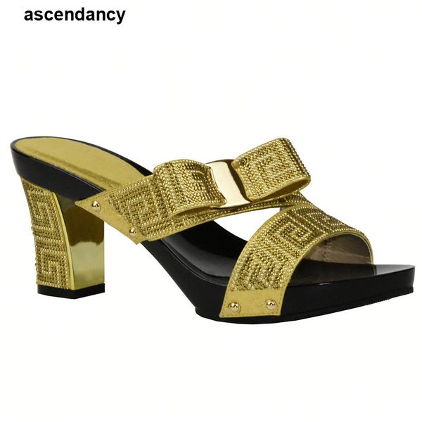 

italian ladies shoe for parties rhinestoen women wedding shoes nigerian shoes gold color high low wedding lady shoe, Black