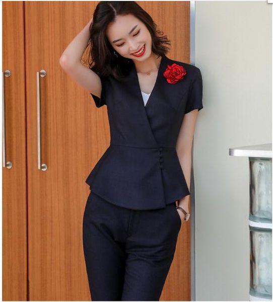 

2 piece set women suit female the new career suit female 2020 autumn long - sleeved small jacket trousers plus size, White;black