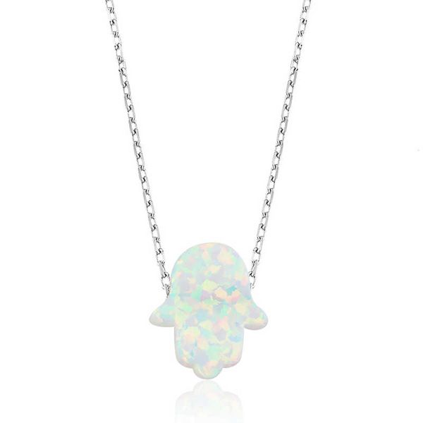 

925 sterling silver white opal fatma master hand lady necklace