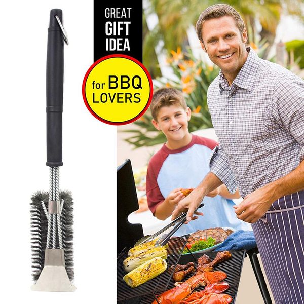 

40# stainless steel scrapper bbq grill cleaner triple head long handle brush bbq tool grill cleaner
