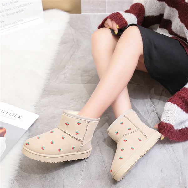 

plus velvet warm cotton shoes flat women's boots cute snow boots winter new strawberry female snow non-slip student u11-36, Black