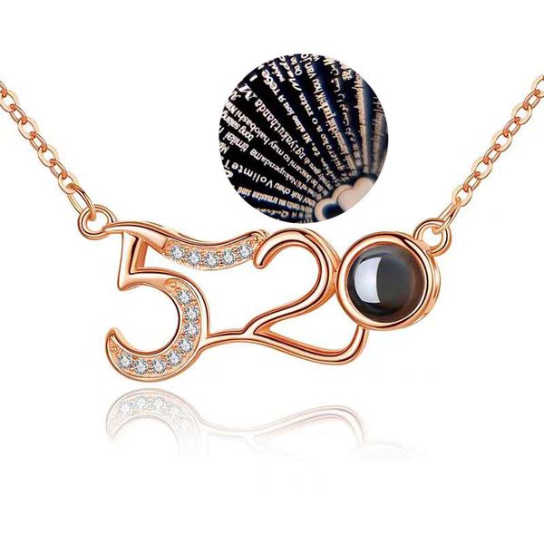 

new rose gold silver color 100 language i love you necklace memory projection pendant wedding 520 letters necklace