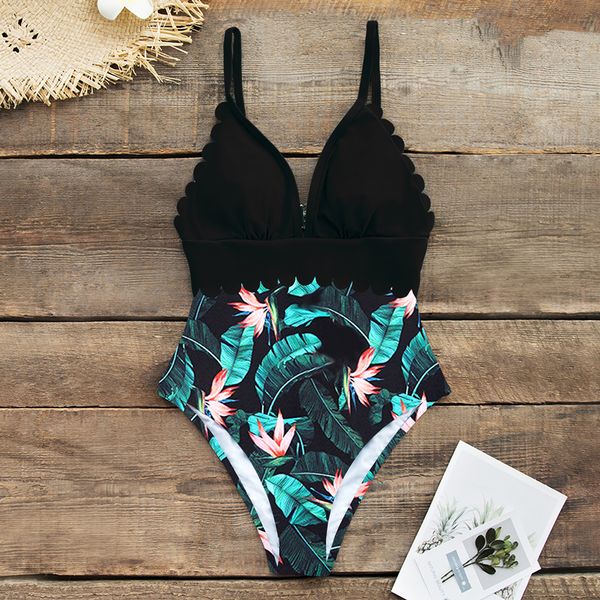 

2020 new arrival one piece swimsuit for women swimsuit printed monokini floral backless bathing suit summer beach wear, White;black