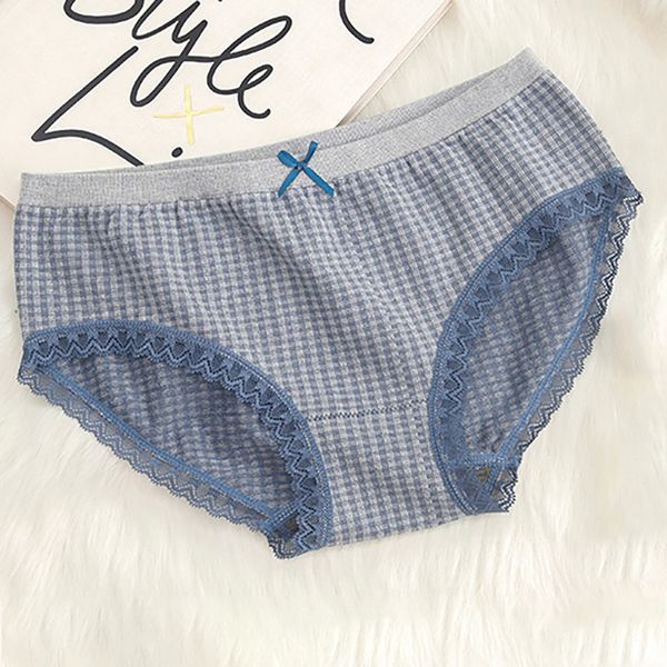 

ladies cotton lingeries plaid print bow mid-rise briefs seamless women lace panties, Black;pink