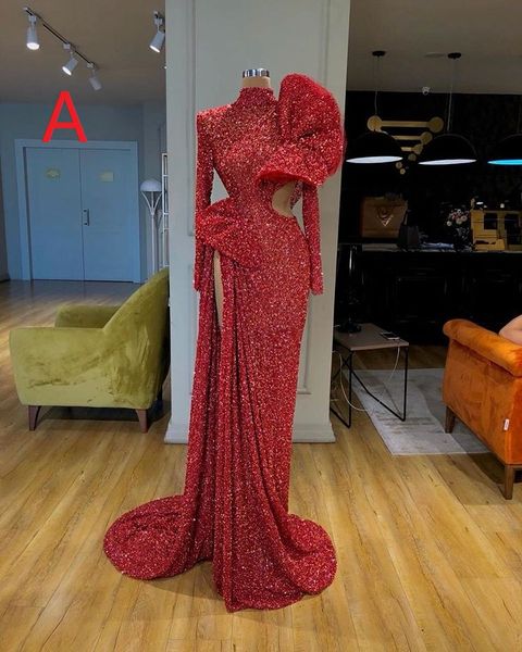 

Gorgeous Long Sleeve Red Mermaid Evening Dresses 2019 Elegant Sexy Prom Dress Sequined Formal Evening Gowns robe de soiree Abendkleider