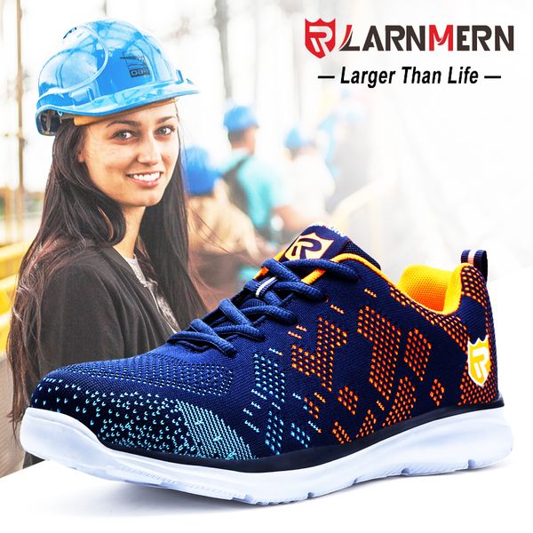 

larnmern women's steel toe safety work shoes for wonmen lightweight breathable anti-smashing anti-puncture construction sneaker, Black