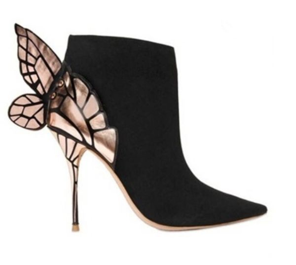 

2019 ladies sheep skin suede pointed shoes high heel solid butterfly ornaments sophia webster boots sandals shoes black 34-42