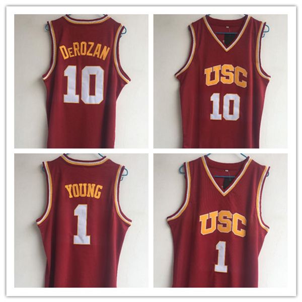 

ncaa 1 nick young 10 derozan usc southern california college basketball wears university shirt stitched jersey quality, Black;red