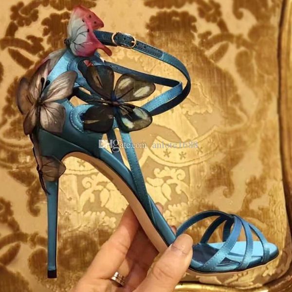 

satin embroidery women summer gladiator sandals butterfly studs peep toe pumps ankle strap ladies high heeled dress wedding shoes large size, Black