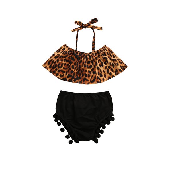 

toddler baby girls lovely fashion summer 2pcs sleeveless belt ruffles leopard print black tassel shorts outfit 0-3y, White