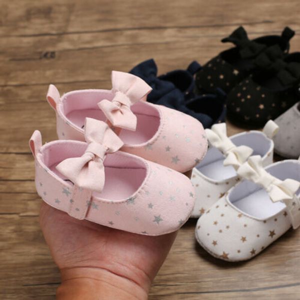 

2020 baby first walkers new toddler girl crib shoes newborn baby bowknot soft sole prewalker stars print sneakers bowknot shoes