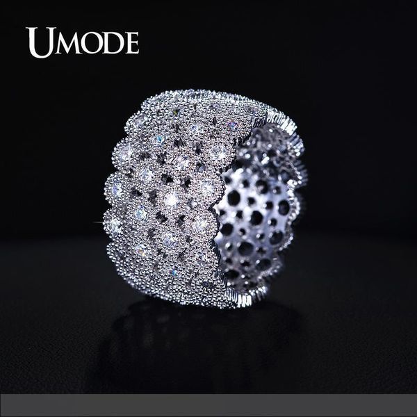 

umode phoebe series 4 ряда кругов соединенных микро cz полукруглый инкрустированный браслет кольцо родиевый цвет ювелирные изделия для женщи, Silver