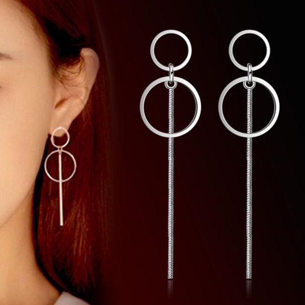

new big small round drop earrings for women 925 sterling silver elegant jewelry long chain tassel dangle earrings sae4