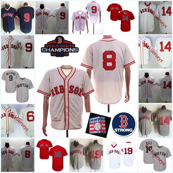 

mens #14 jim rice hof patch jersey #6 johnny pesky #8 carl yastrzemski #9 ted williams #19 fred lynn b_ strong patch baseball jerseys, Blue;black