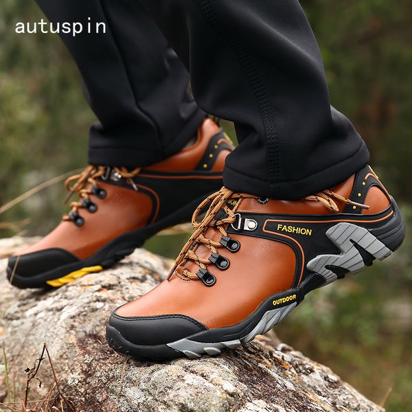 

autuspin outdoor shoes men mountain trekking tactical boos men's sneakers breathable leather soft rubber mountain hiking shoes