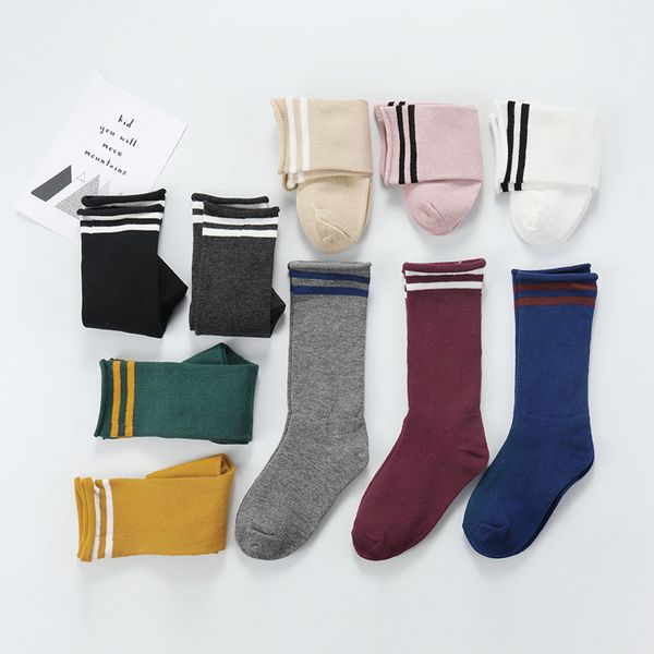 

kids sports cuff length socks mid tube baby cotton striped socks boys girls calcetines children clothes 1-10 years, Pink;yellow