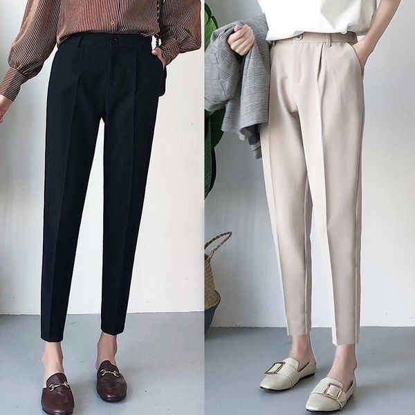 

women's casual harem pants spring summer fashion loose ankle-length trousers female classic high elastic waist black camel beige, Black;white