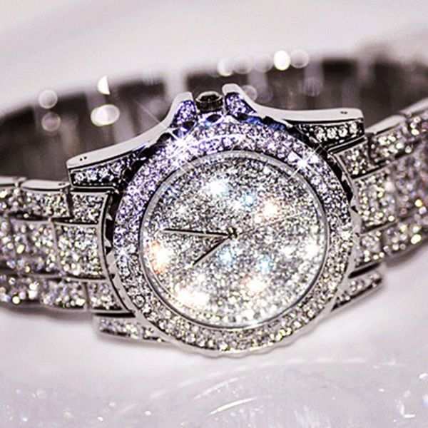 

2019 designer women rhinestone watches diamond women dress watches for ladies stainless steel small dial quartz clock, Slivery;brown