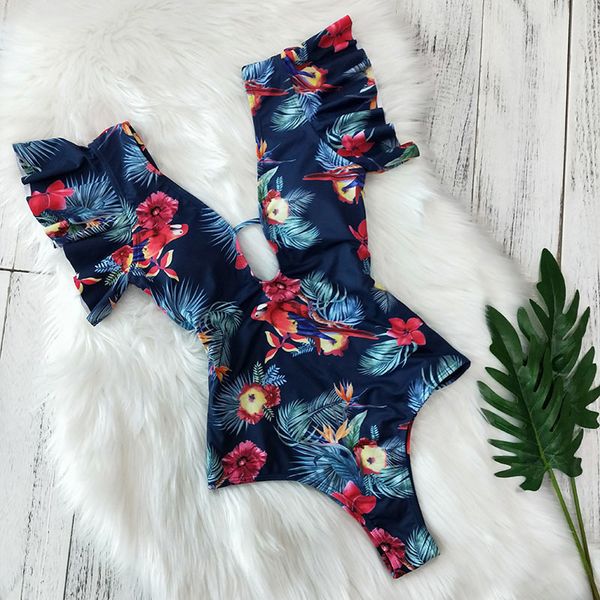 

sexy off плеча купальники 2019 новейший one piece купальники листьев печати купальниках пляжная одежда рюшами рукава монокини s-xl, White;black